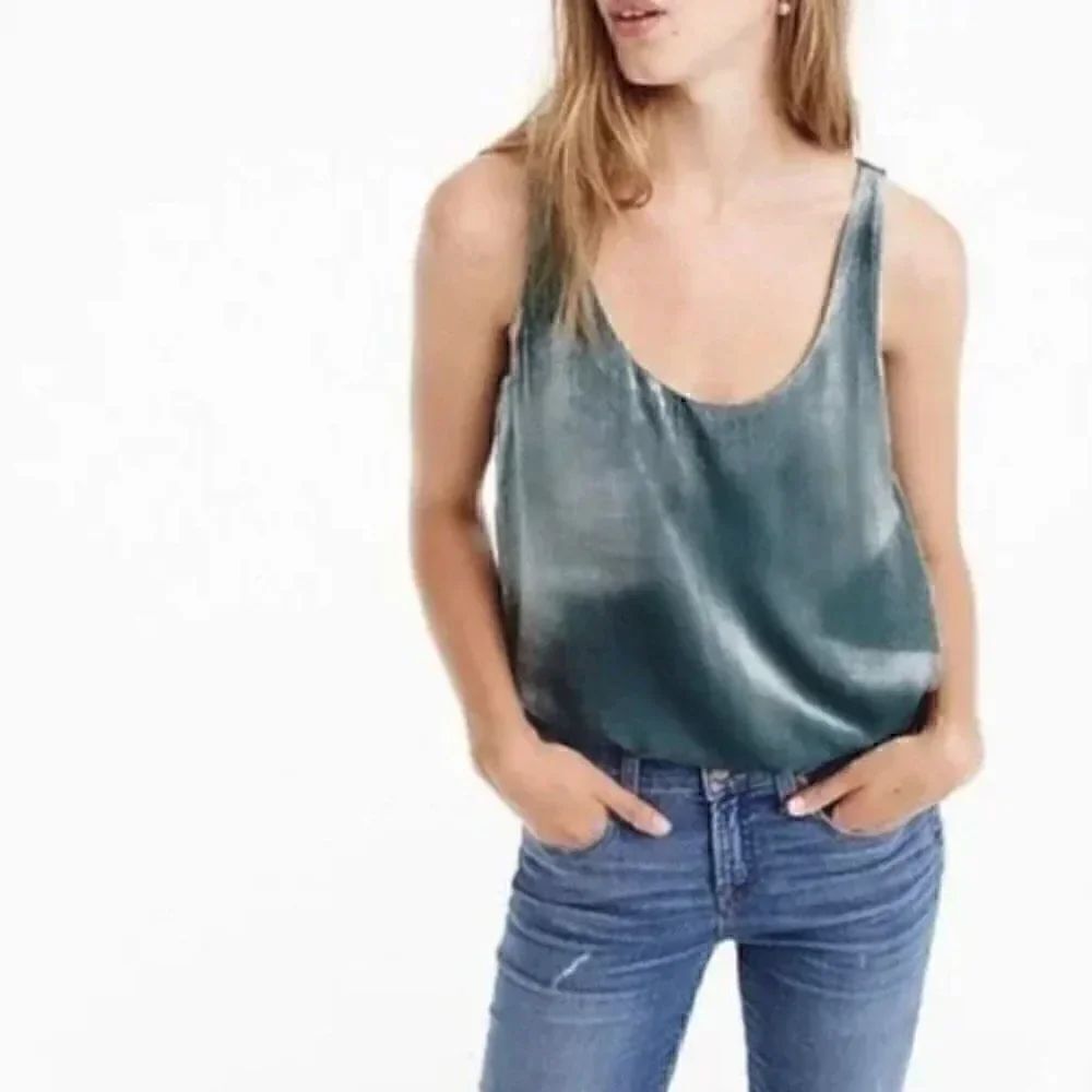 J. CREW Velvet Tank Top in Gentle Sea Women's Size 00 Style J4925 NWT
